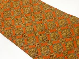 萬葉製　花瓶に草花・向かい鳥獣模様織出し名古屋帯